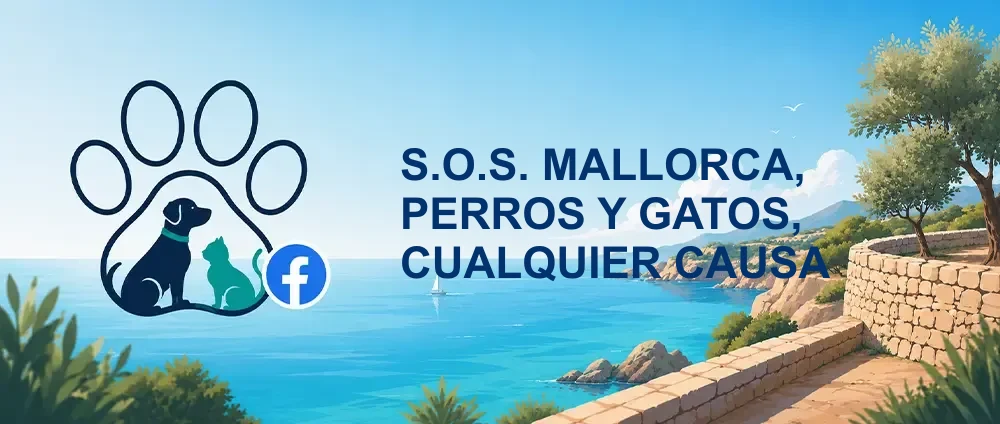 Coverbild der Facebook-Gruppe „S.O.S. MALLORCA, PERROS Y GATOS, CUALQUIER CAUSA“ — Öffentliche Gruppe · ~43.000 Mitglieder — eine der größten spanischsprachigen Tierschutzgruppen auf Mallorca für Hunde, 
