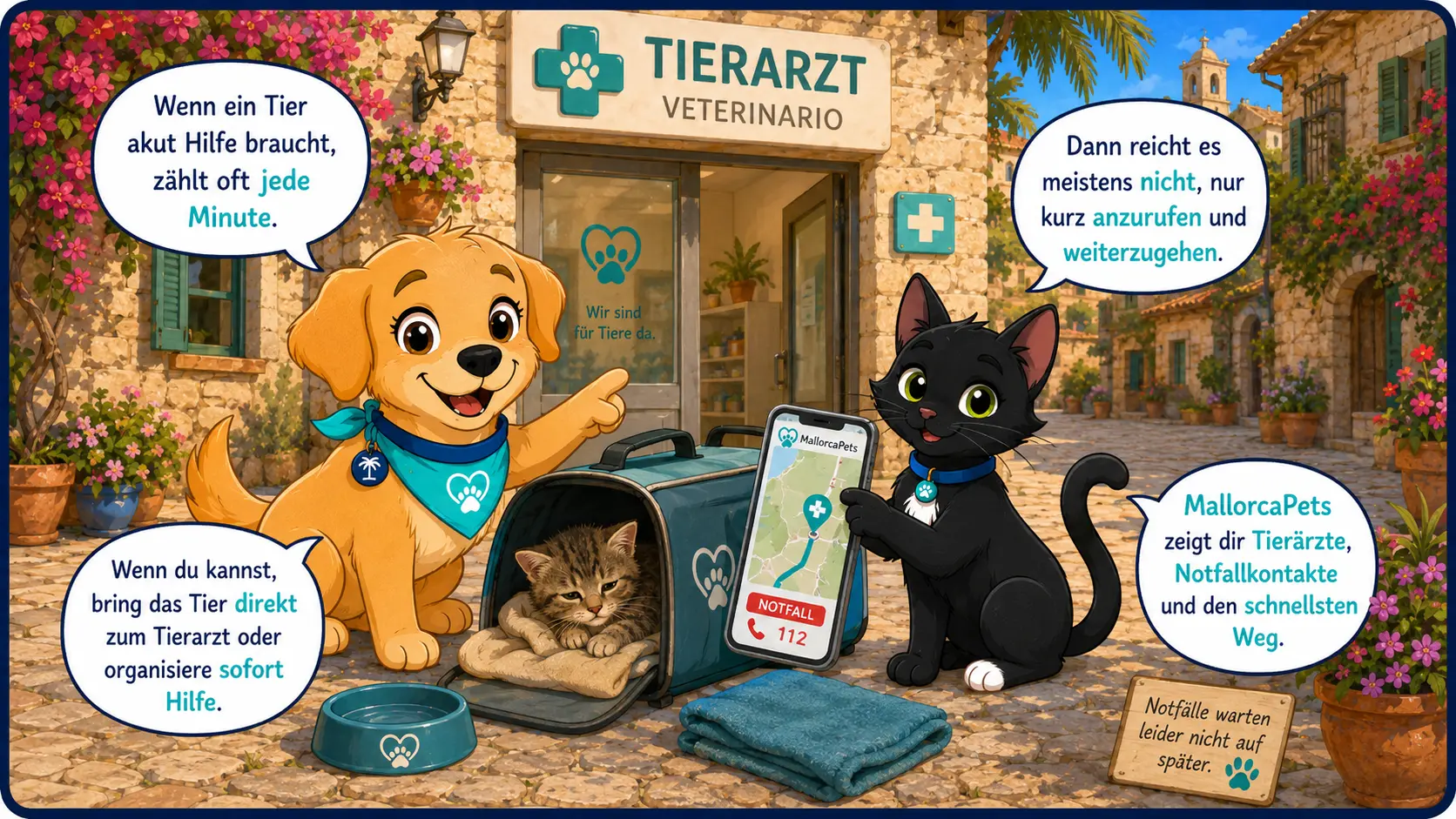 Comic: Wenn ein Tier akut zum Tierarzt muss — Notfallhilfe über MallorcaPets