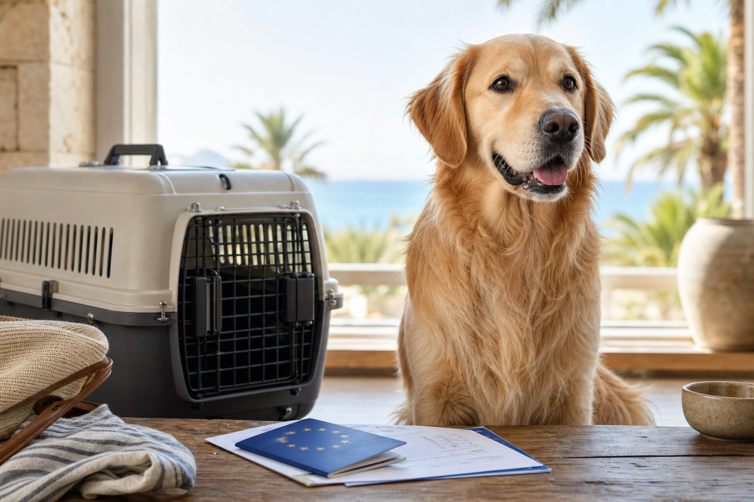 Hund und Halterin auf mediterraner Terrasse auf Mallorca – aufmerksame Beobachtung im Alltag